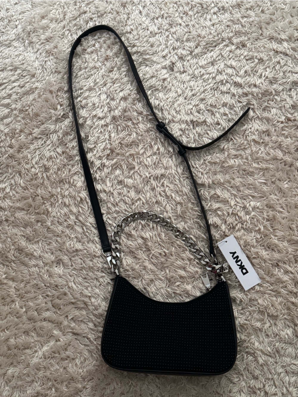 DKNY Black Shoulder Bag with Silver Chain Handle